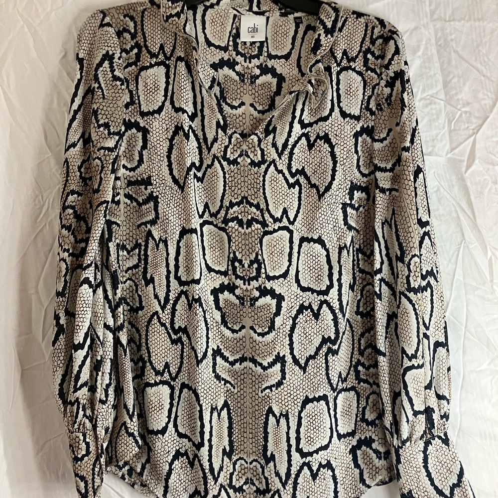 CAbi Black and Cream Patterned Blouse
